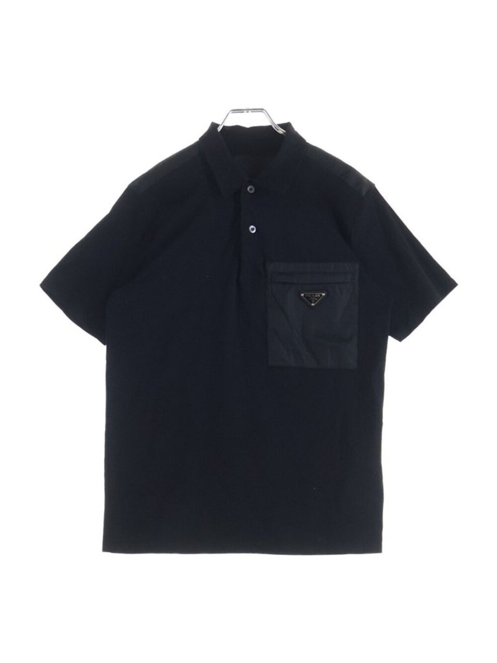 Prada Stretch Cotton Polo Shirt Triangle Logo Re-Nylon Trim Black - Picture 1 of 8
